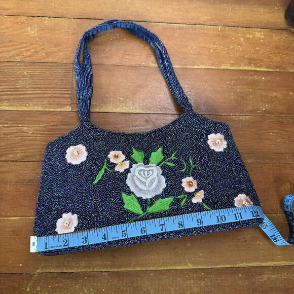 Vintage Blue Floral Beaded Handbag Indie Fairy Purse Boho 90s - Picture 8 of 11